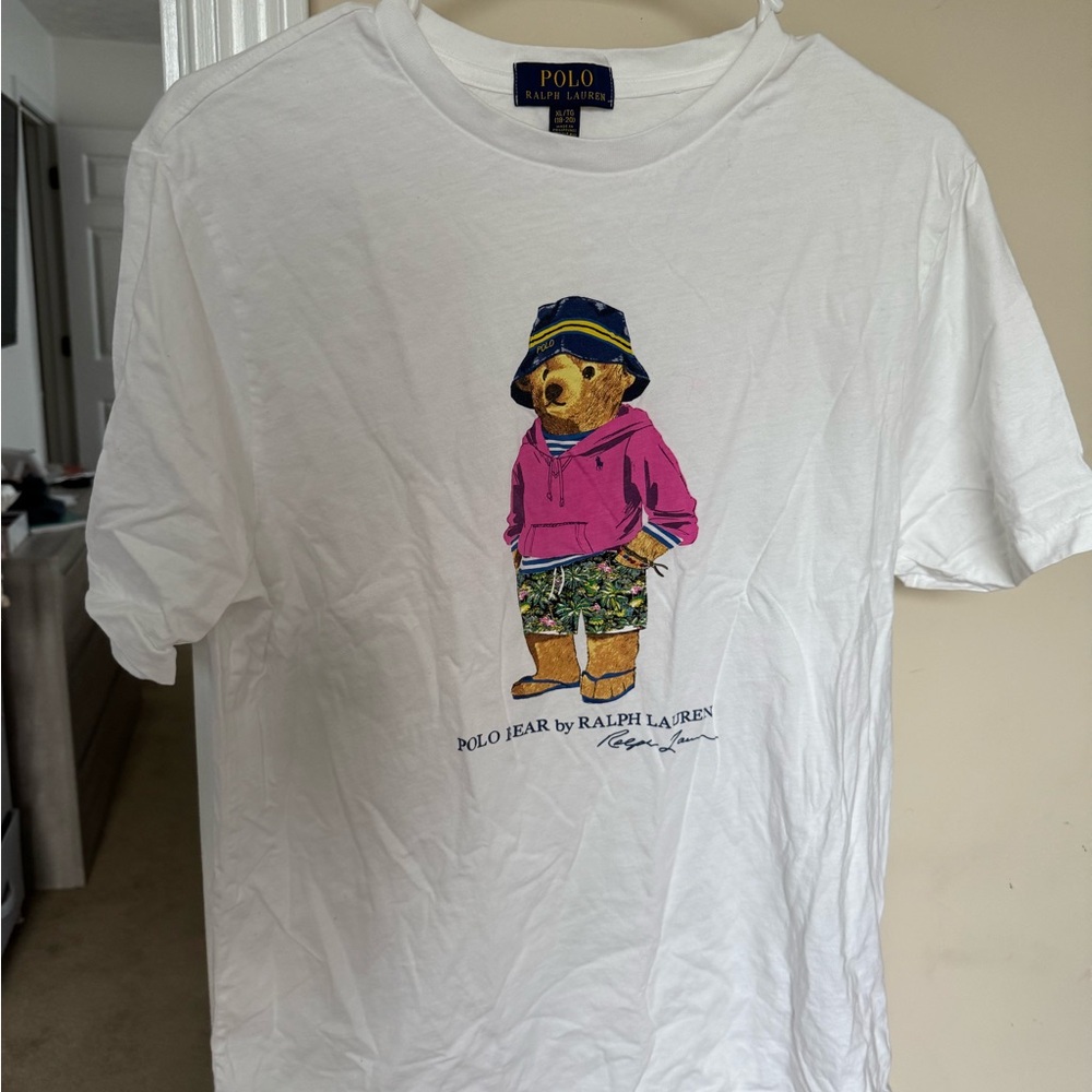 Ralph Lauren White Tee with Polo Bear Graphic
